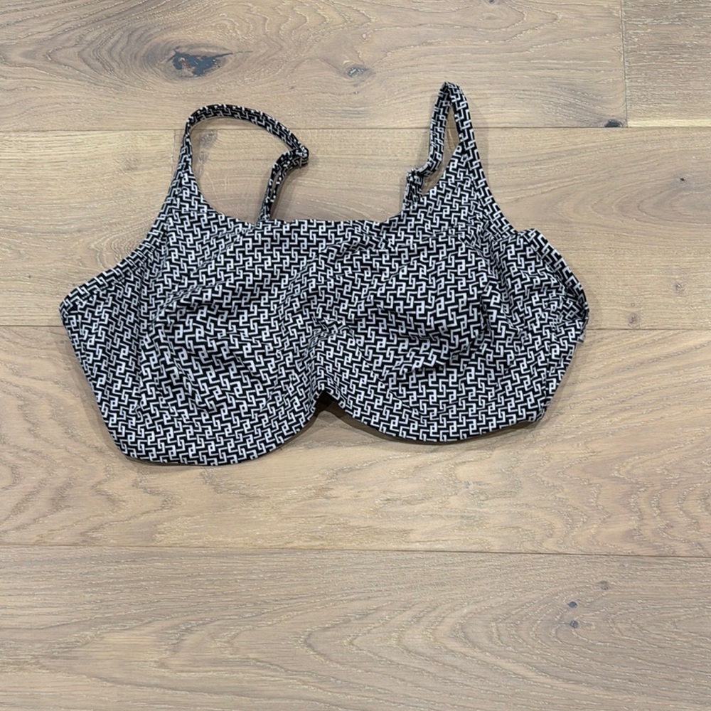 Lands' End Black and White Bikini Top with Geometric Print